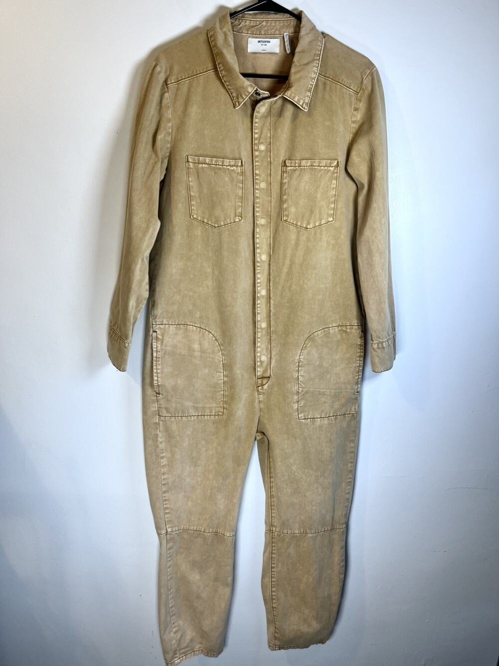 OneTeaspoon 100% Cotton Khaki Snap Front Long Sleeve Utility Jumpsuit Size M/L